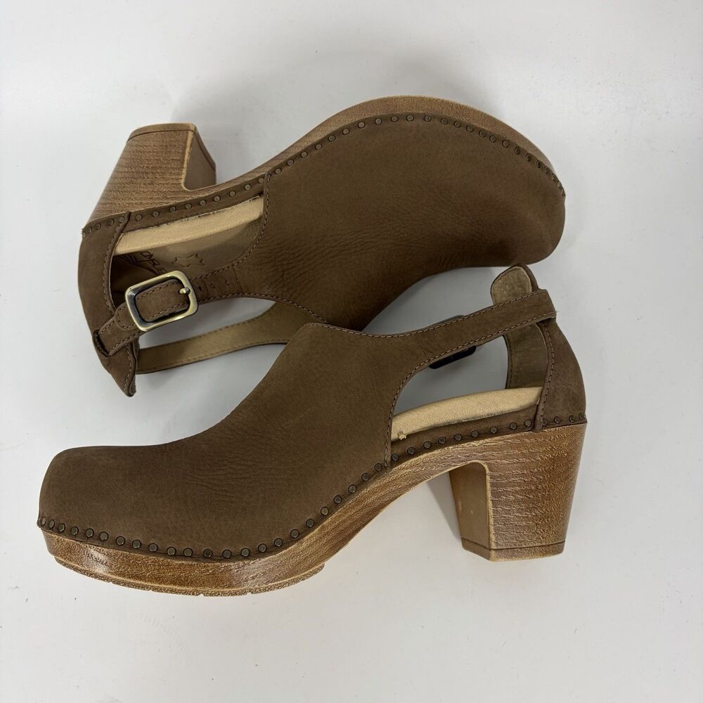 Dansko Sassy Shoes Size 38 Womens 7.5 8 Brown Leather Cutout Slingback Clog Heel - Picture 6 of 10